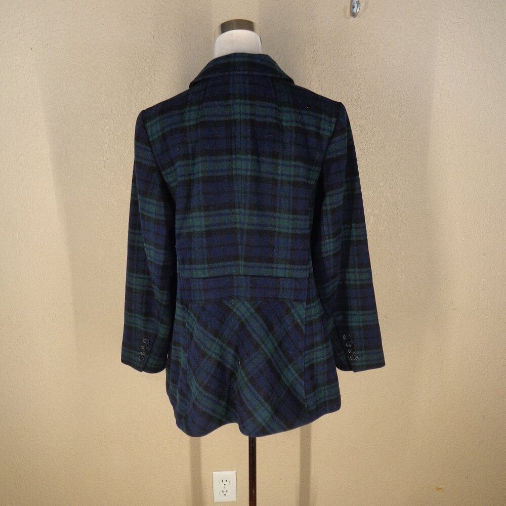Talbots Plus 14W Navy Blue Dark Green Plaid Tartan Single Button Blazer Jacket - Picture 4 of 5